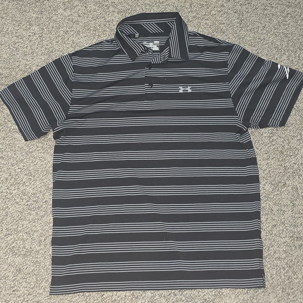 Under Armour Men's Heat Gear Black Striped Polo Shirt Size Large
